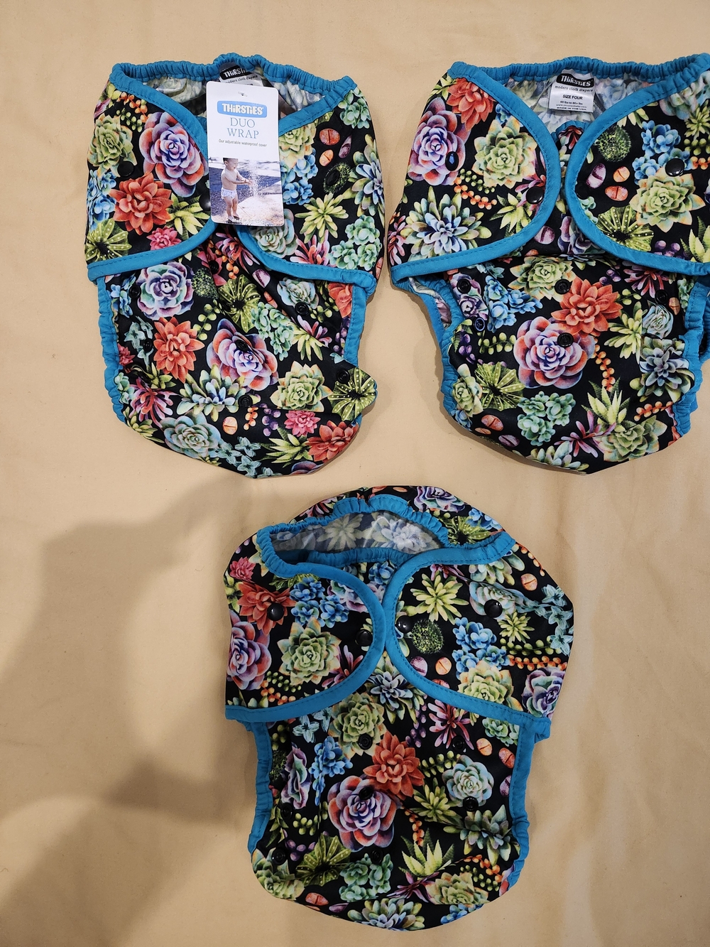Thirsties Duo Wrap Diaper Cover - Black with Multicolor Succulent Print